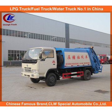 6 Wheeler Dongfeng 5cbm Compressed Caminhão de lixo, caminhão de compactador de lixo Mini